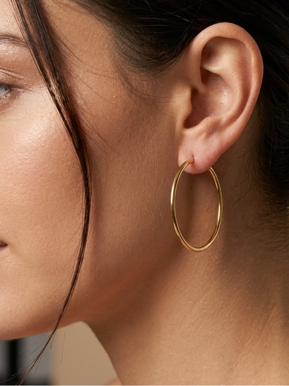 14K Gold Plated Medium (3 cm) Hoop Earrings | Water Resistant & Rhodium Finish